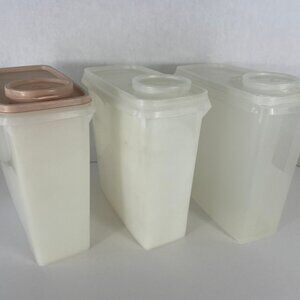 Vintage Tupperware cereal containers with lids (2 clear, 1 tan) - 3 included